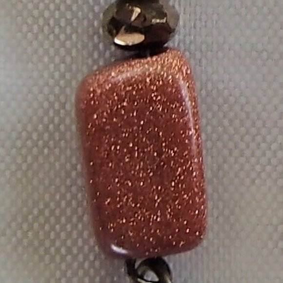 Speckled Goldstone Labradorite Gemstone Earrings Rondelle Spacers Brass Peace - Picture 5 of 13